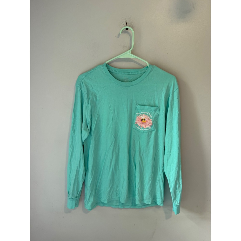 Lauren James Mint Green Meant to Bee Daisy Long Sleeve Pocket Tee Shirt Womens M